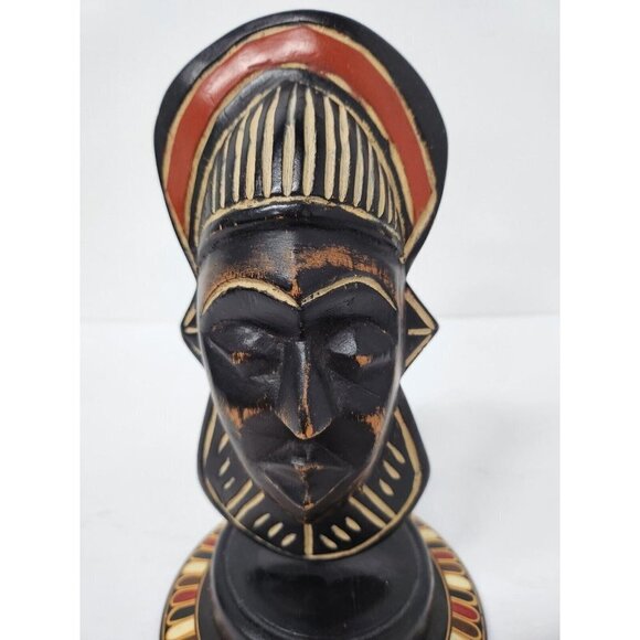 Vintage African Wooden Hand Carved Standing Tribal Mask Sculpture Black Red - Picture 4 of 8